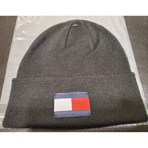 Tommy Hilfiger Men's Flag Logo Beanie Hat Cap Black - One Size - NEW W/Tags